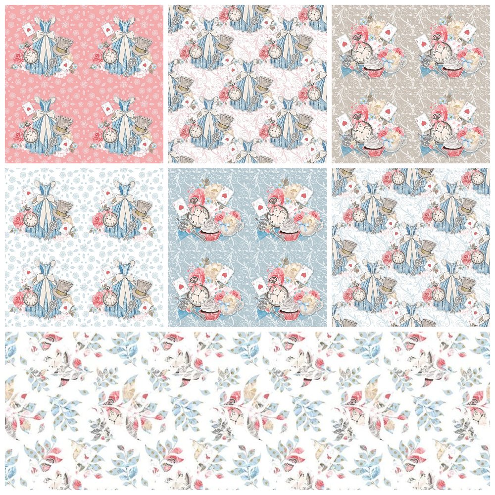 Watercolor Alice in Wonderland Fat Quarter Bundle - 7 Pieces