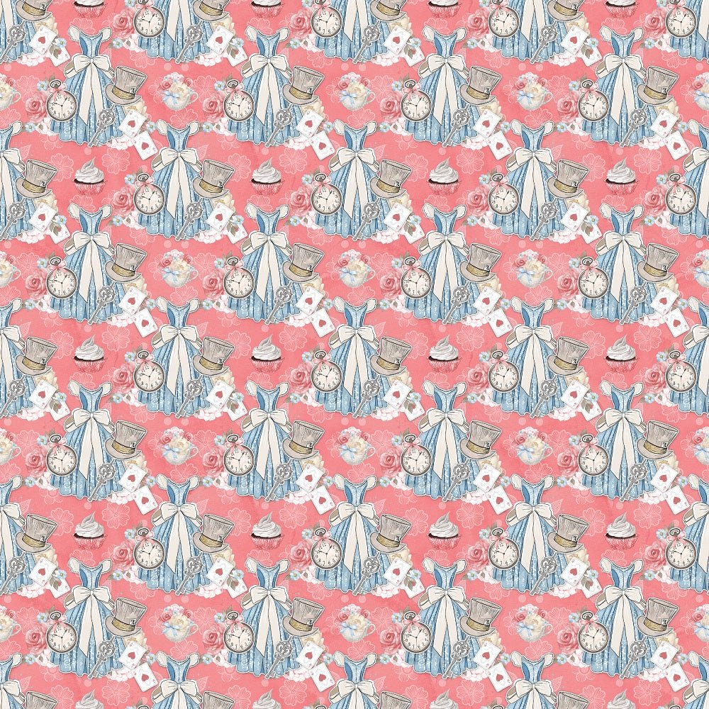 Watercolor Alice in Wonderland Pattern #3 Fabric