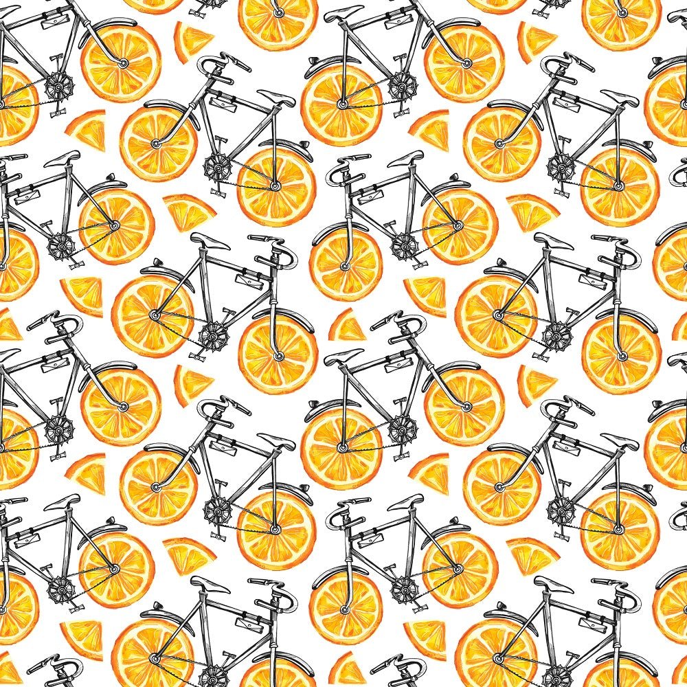 Watercolor Bicycle Orange Wheel Fabric