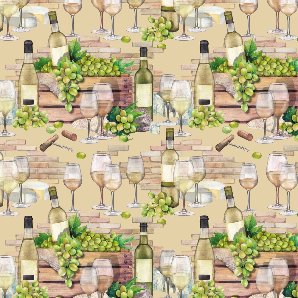 Watercolor Box Of Wine Fabric - Tan