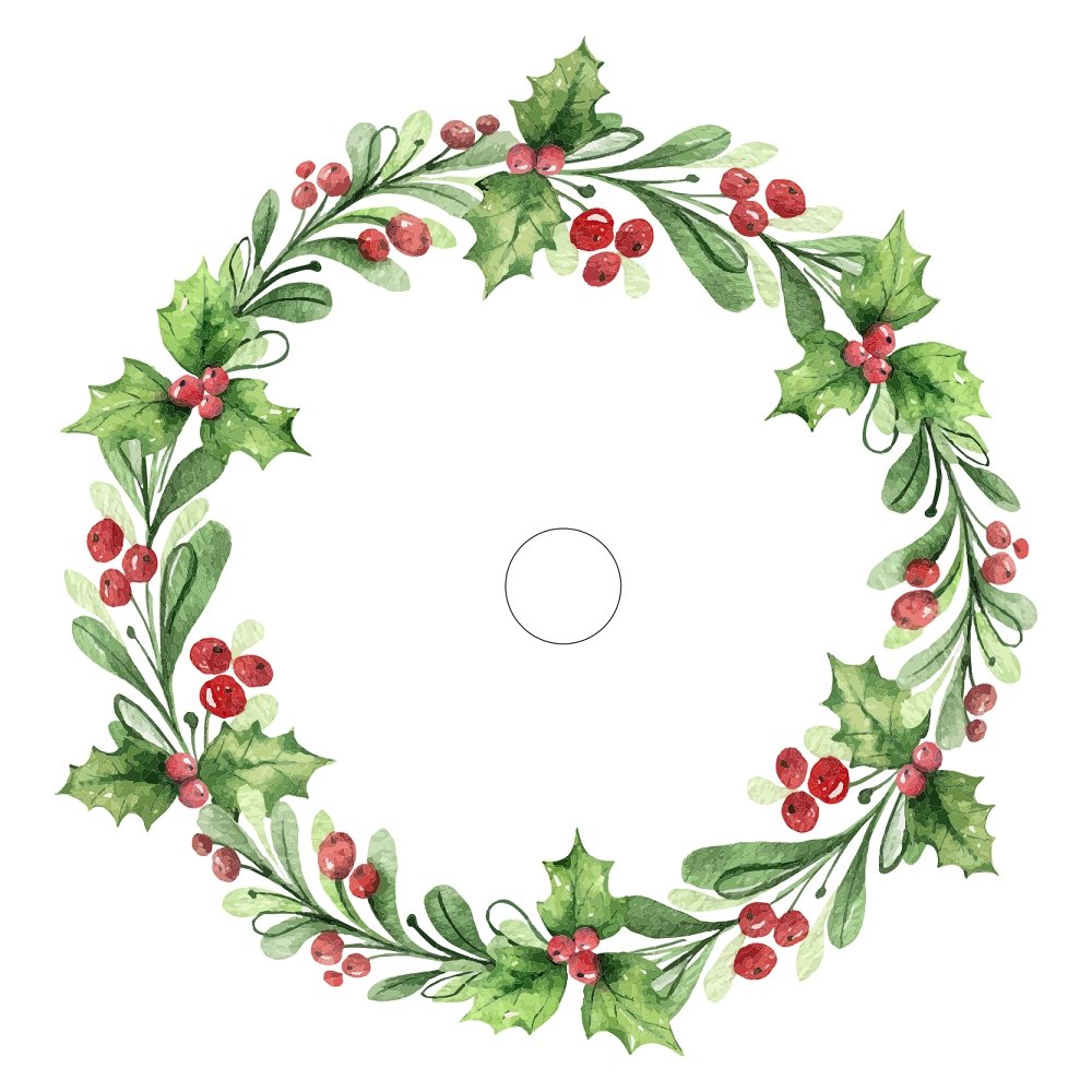 Watercolor Branches & Berries Tree Skirt Fabric Panel