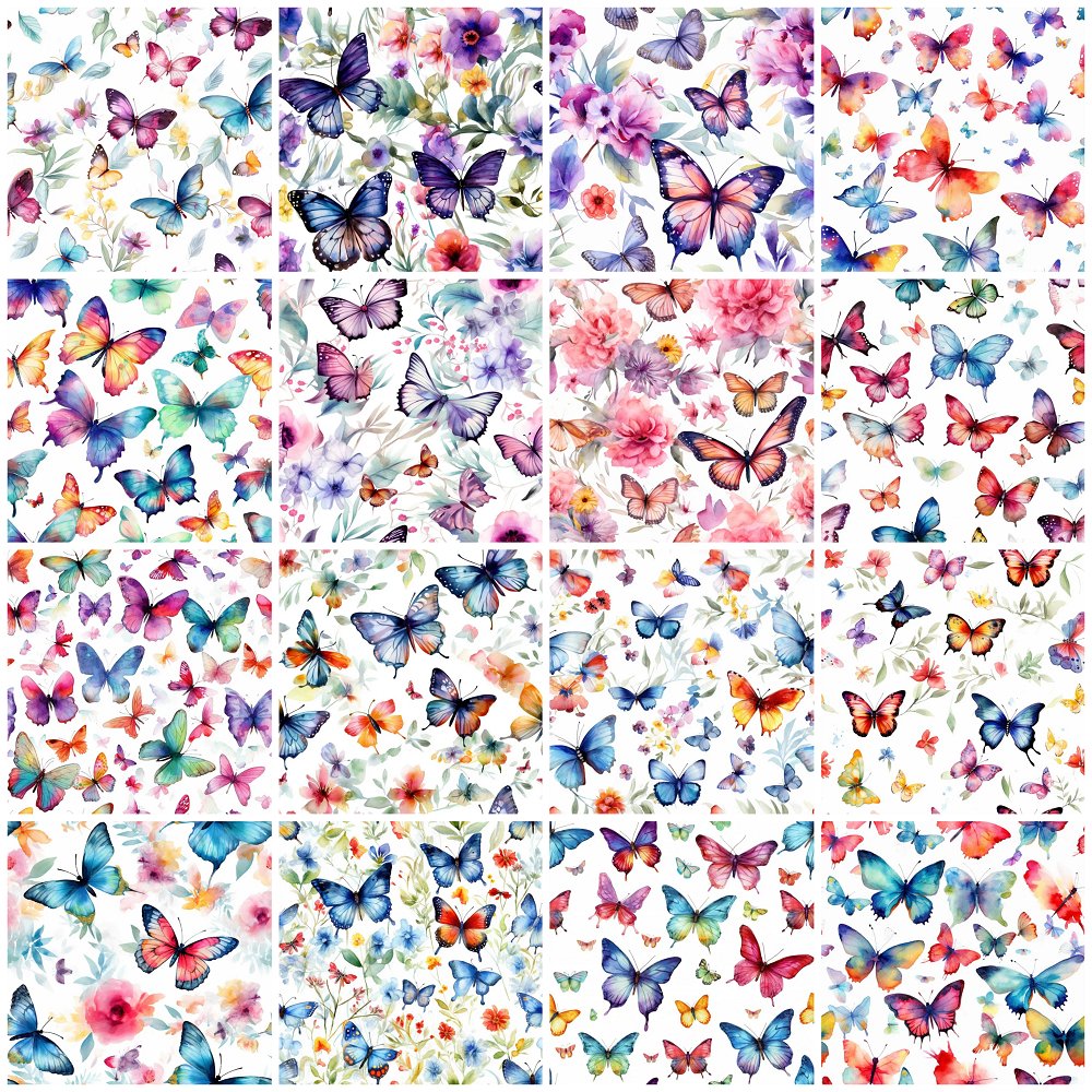 Watercolor Butterflies Fat Quarter Bundle - 16 Pieces