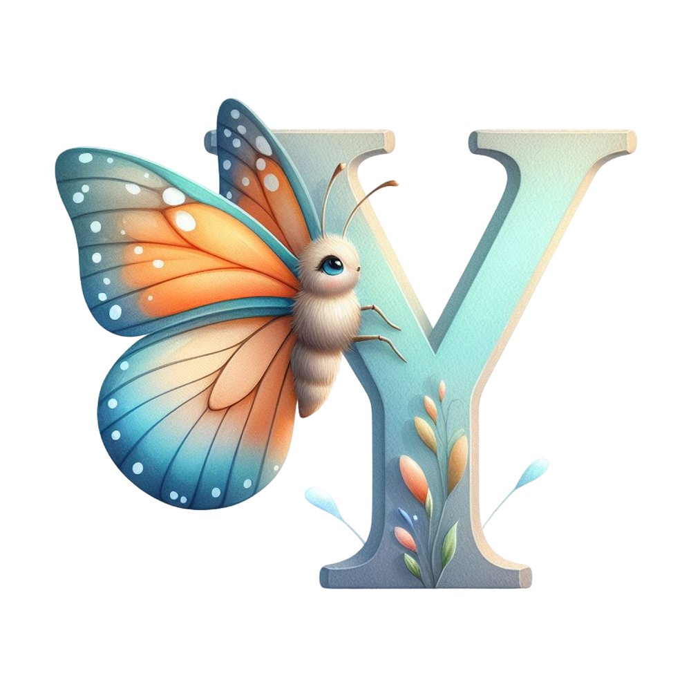 Watercolor Butterfly Letter ''Y'' Fabric Panel