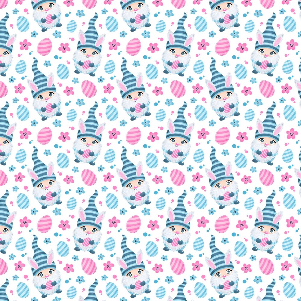 Cartoon Easter Bunny Gnome Fabric - Blue