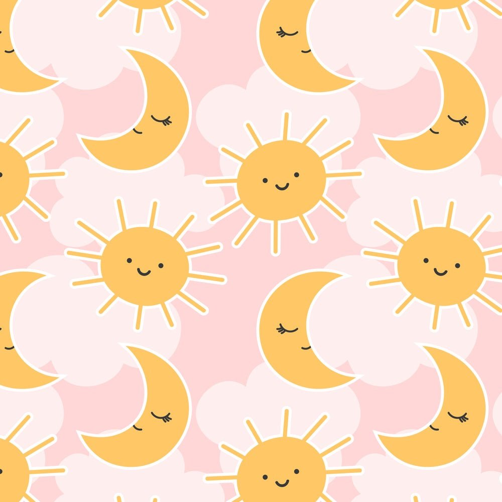 Cartoon Sun & Moon Fabric - Pink