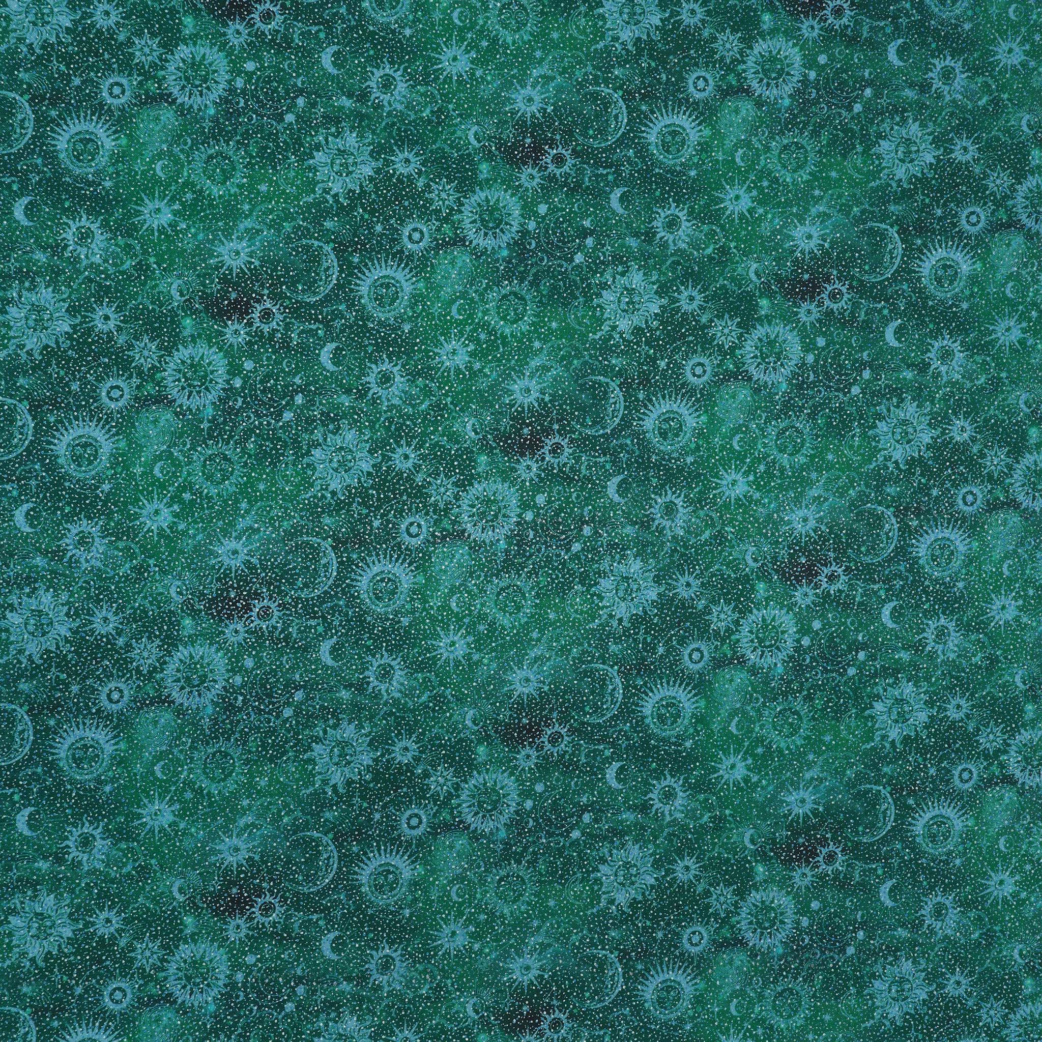 Celestial Skies Fabric Collection - Sun and Moon Tonal Teal