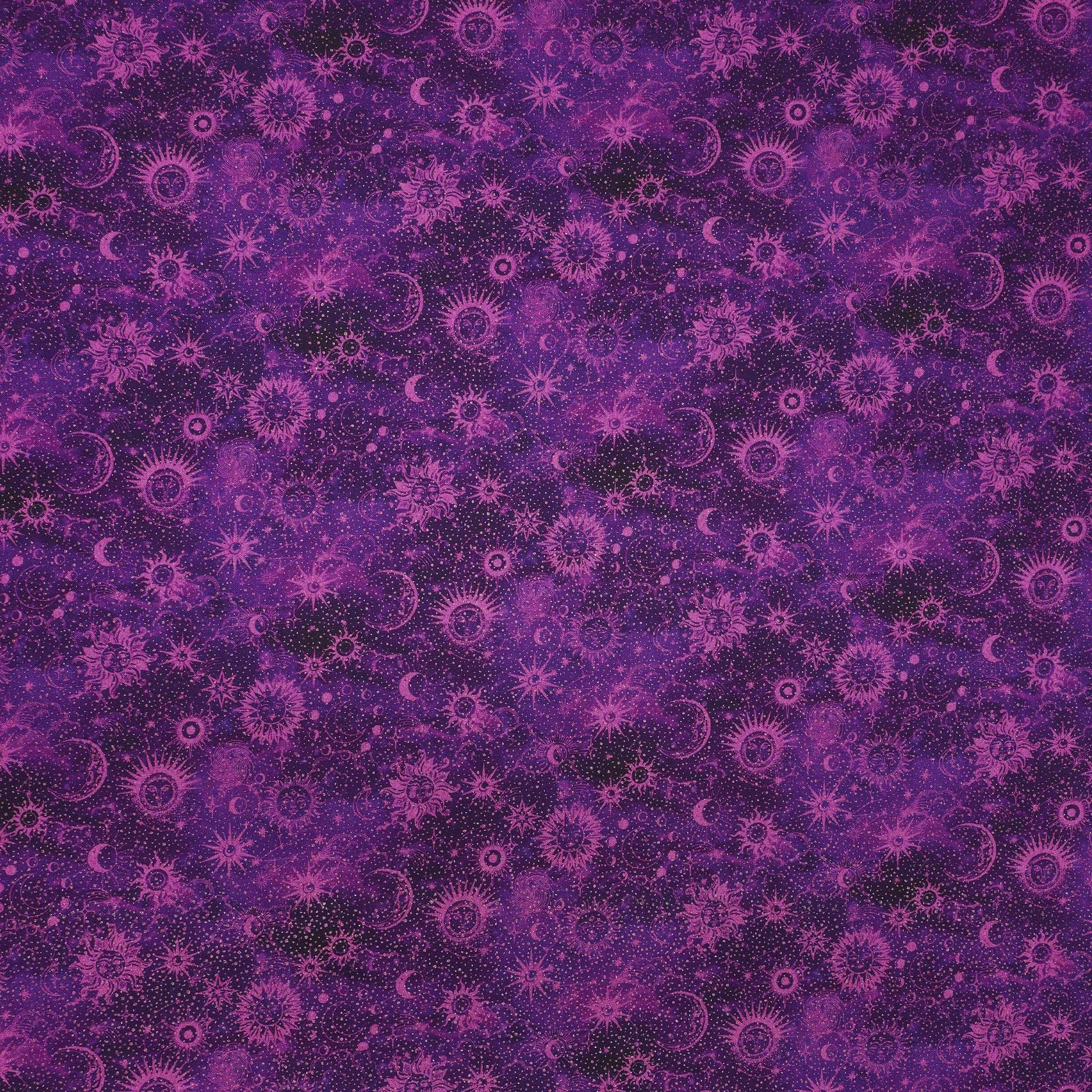 Celestial Skies Fabric Collection - Sun and Moon Tonal Violet