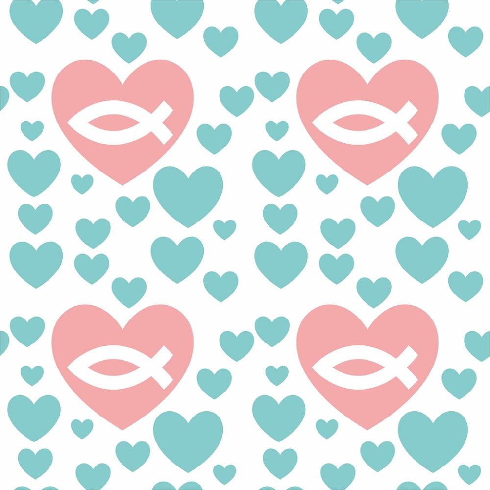 Christian Fish In Heart Fabric - White
