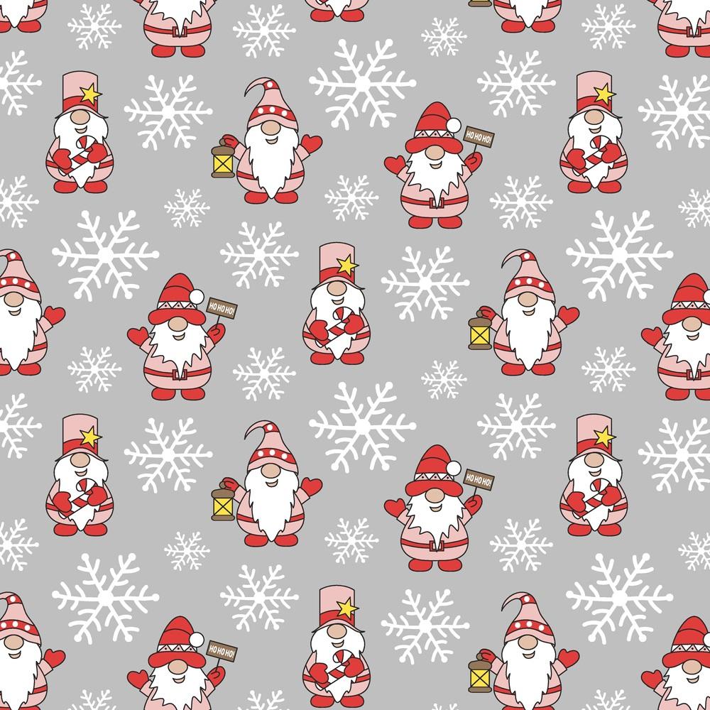 Christmas Gnomes & Snowflakes Fabric - Gray