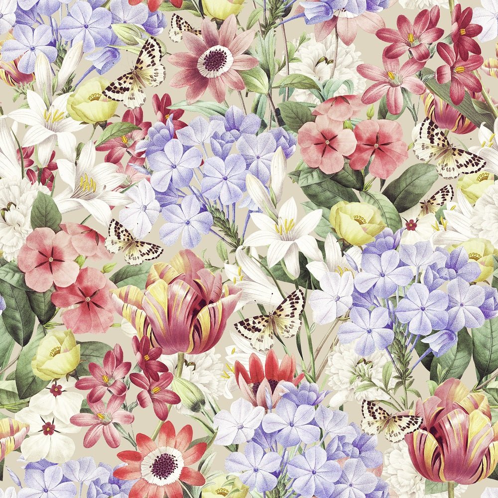 Vintage Floral Dreams Sunny Morning Fabric - Tan