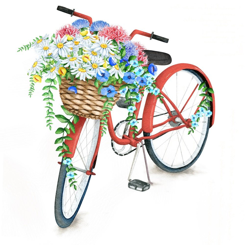 Vintage Red Bicycle with Wild Flower Basket Fabric Panel