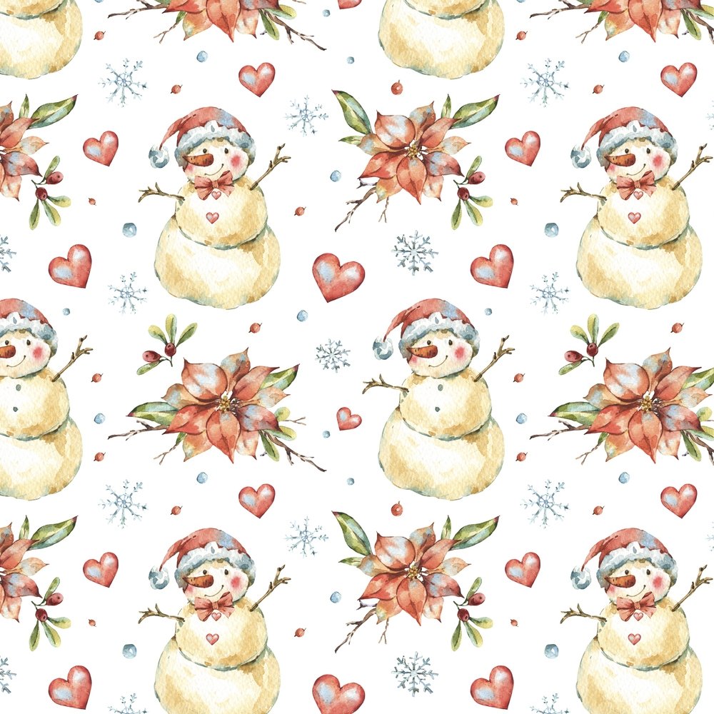 Vintage Snowmen & Poinsettia Fabric