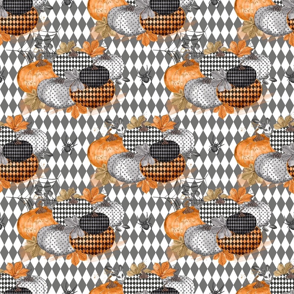 Vintage Trick or Treat Pumpkins Checkered Fabric