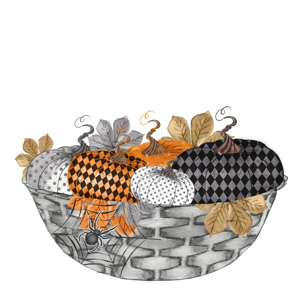 Vintage Trick or Treat Pumpkins in Basket Fabric Panel