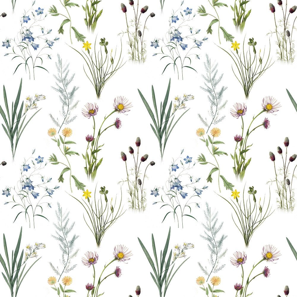 Vintage Wildflowers #3 Fabric - White