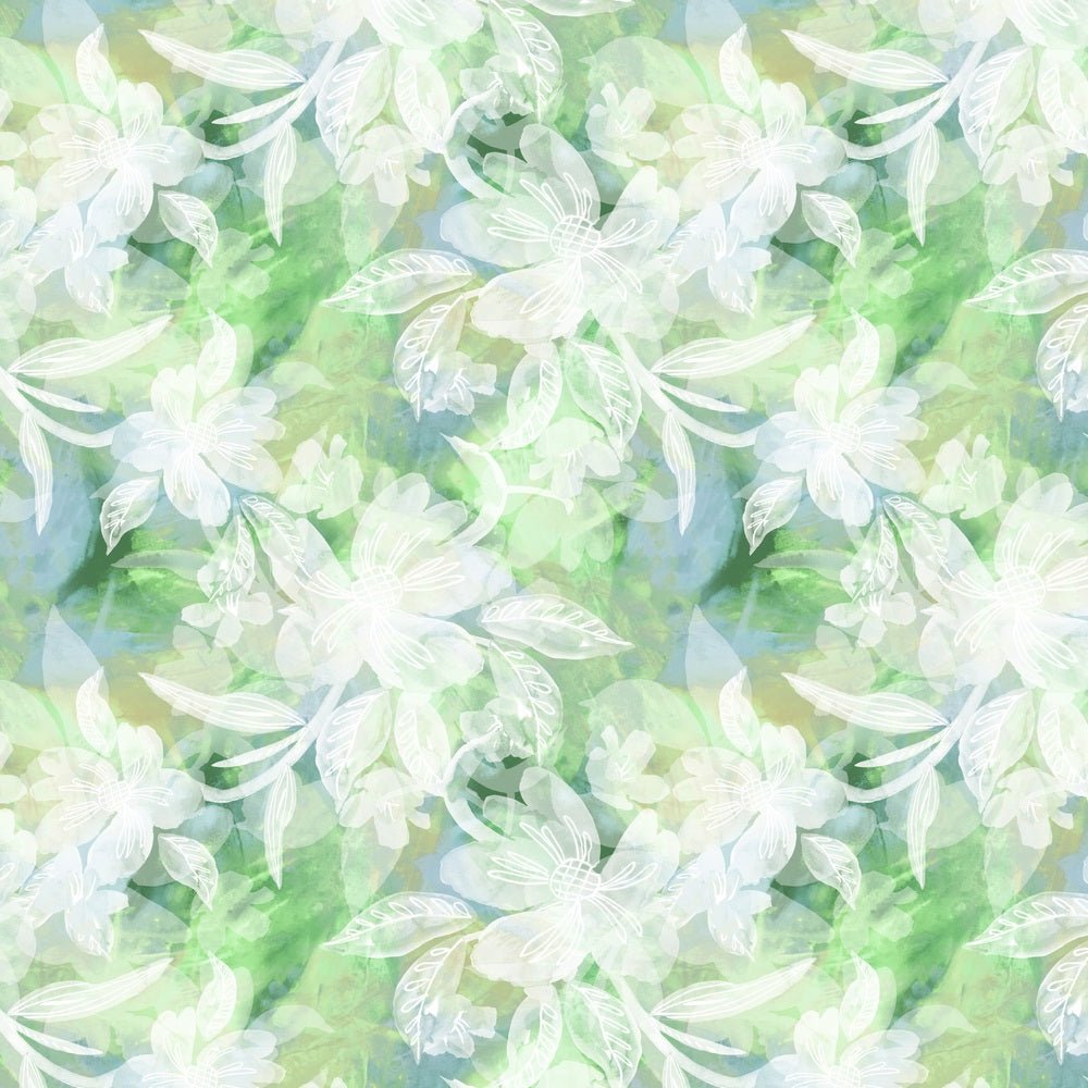 Watercolor Abstract Floral Fabric - Green