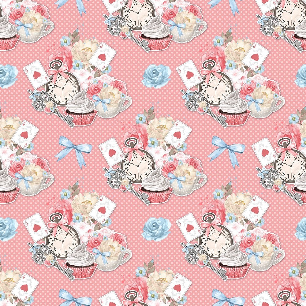 Watercolor Alice in Wonderland Pattern #13 Fabric