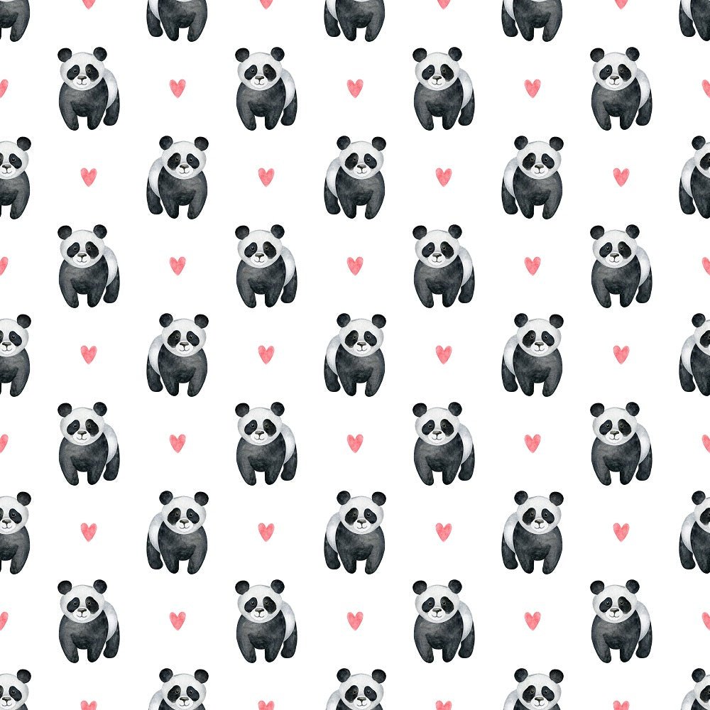 Watercolor Baby Panda & Hearts Fabric