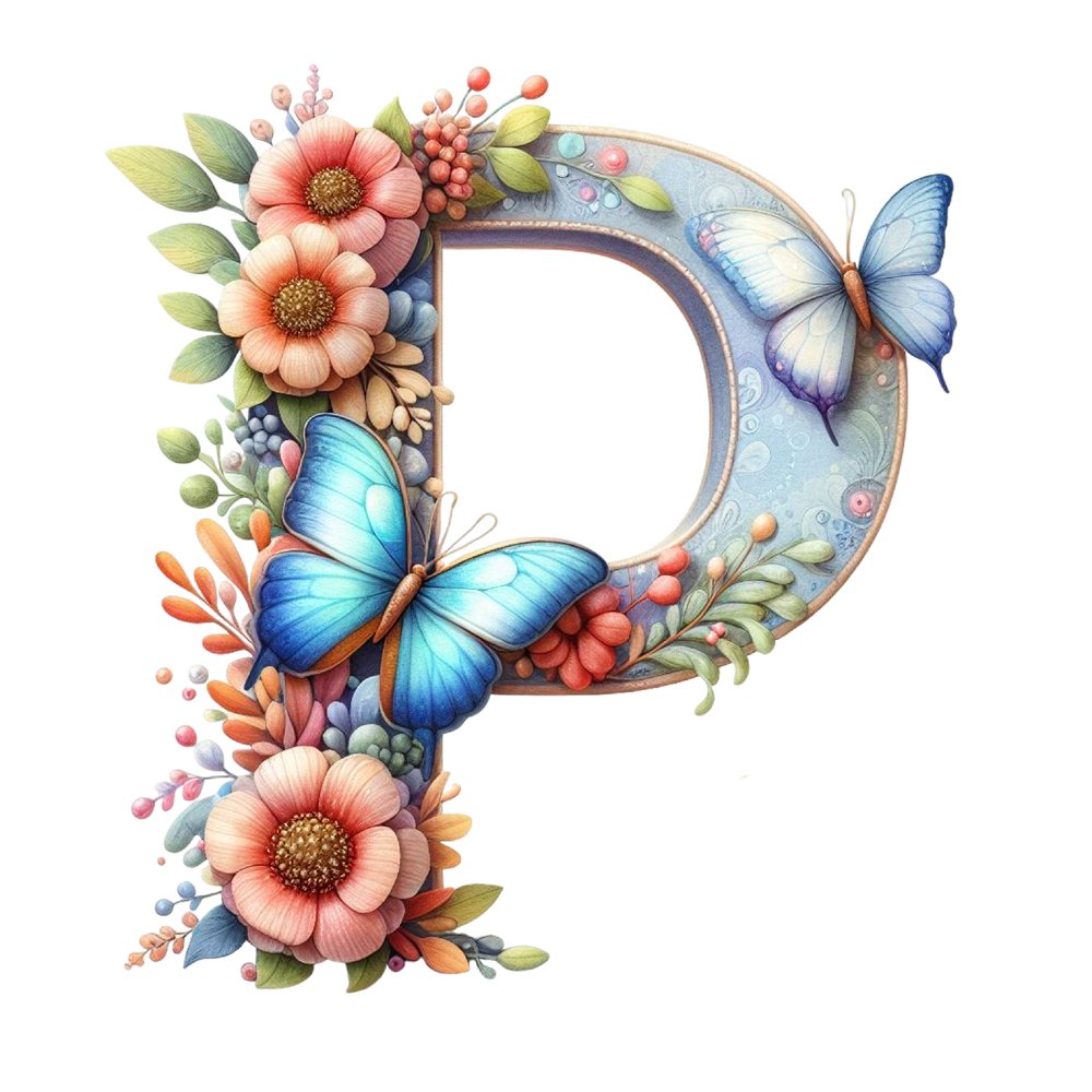 Watercolor Butterfly Letter ''P'' Fabric Panel