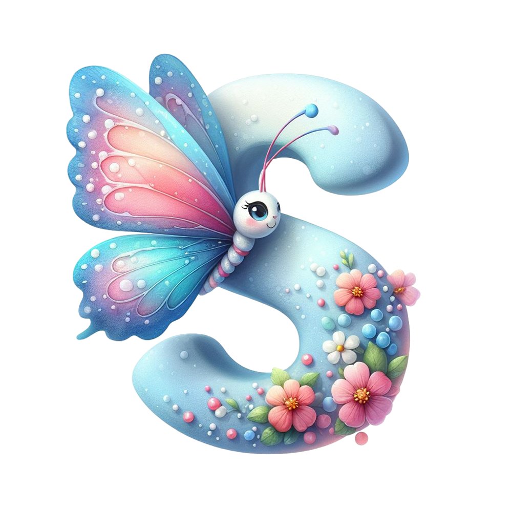 Watercolor Butterfly Letter ''S'' Fabric Panel