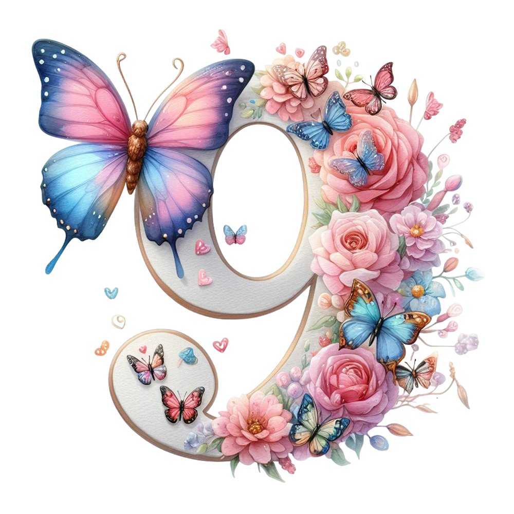 Watercolor Butterfly Number ''9'' Fabric Panel