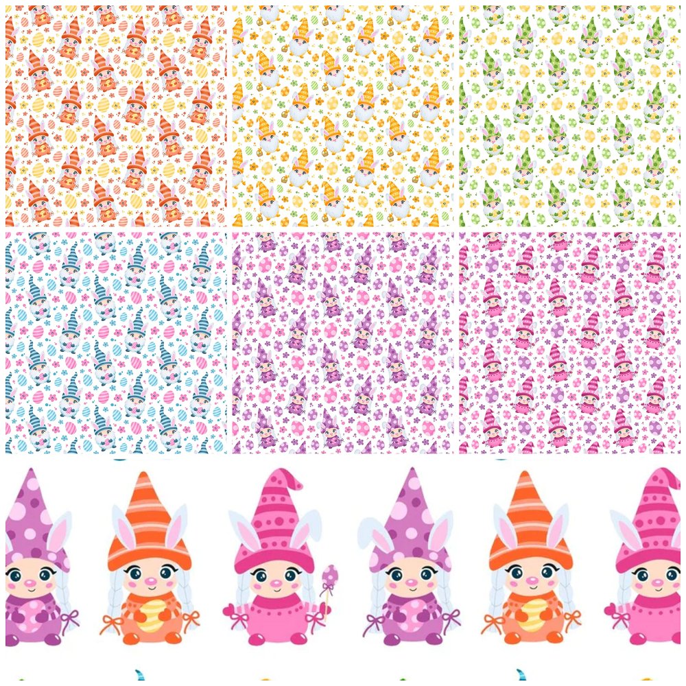 Cartoon Easter Gnomes Fat Quarter Bundle - 7 Pieces