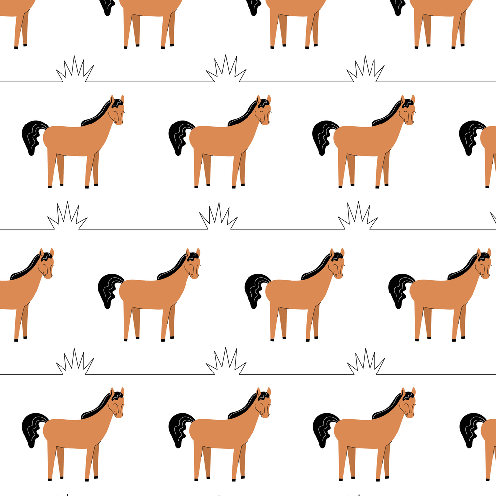 Cartoon Horse Fabric - White