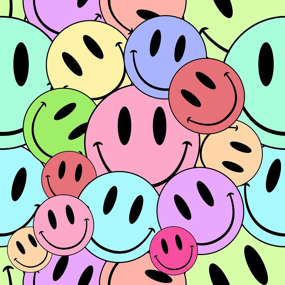 Checkered Smiley Faces Fabric - Retro