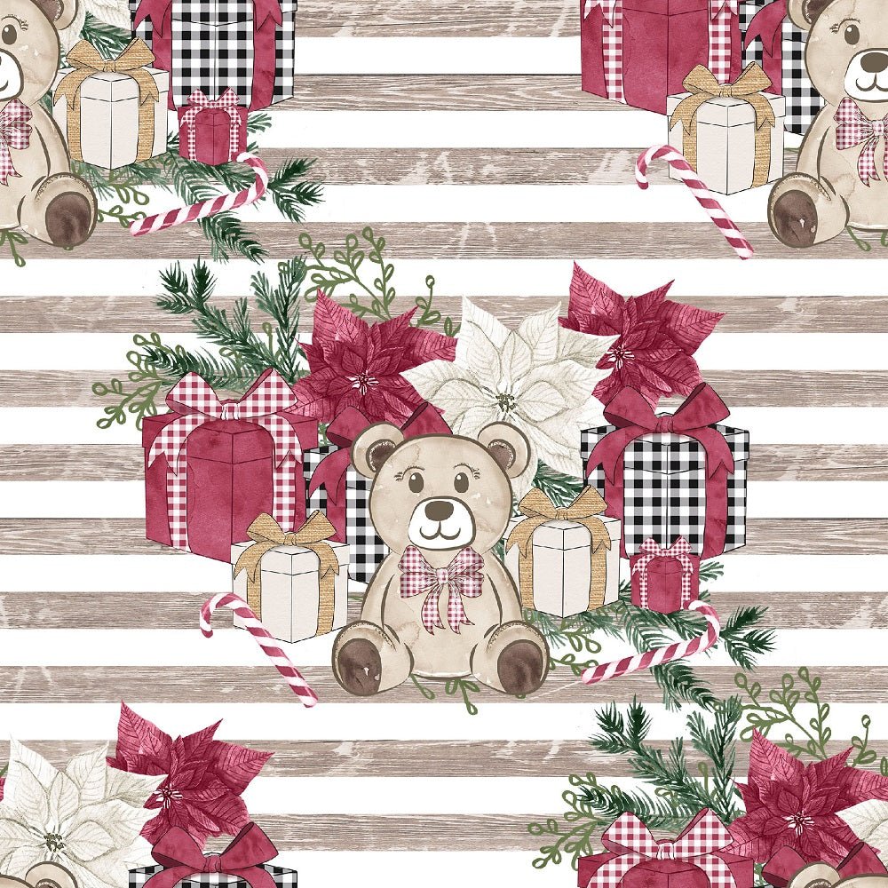 Christmas Home Gifts on Stripes Fabric - White