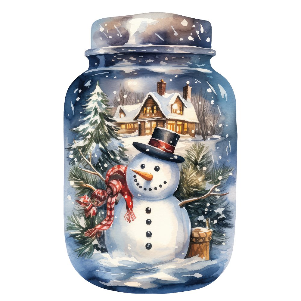 Christmas in a Jar Snowman with Bow Fabric Panel