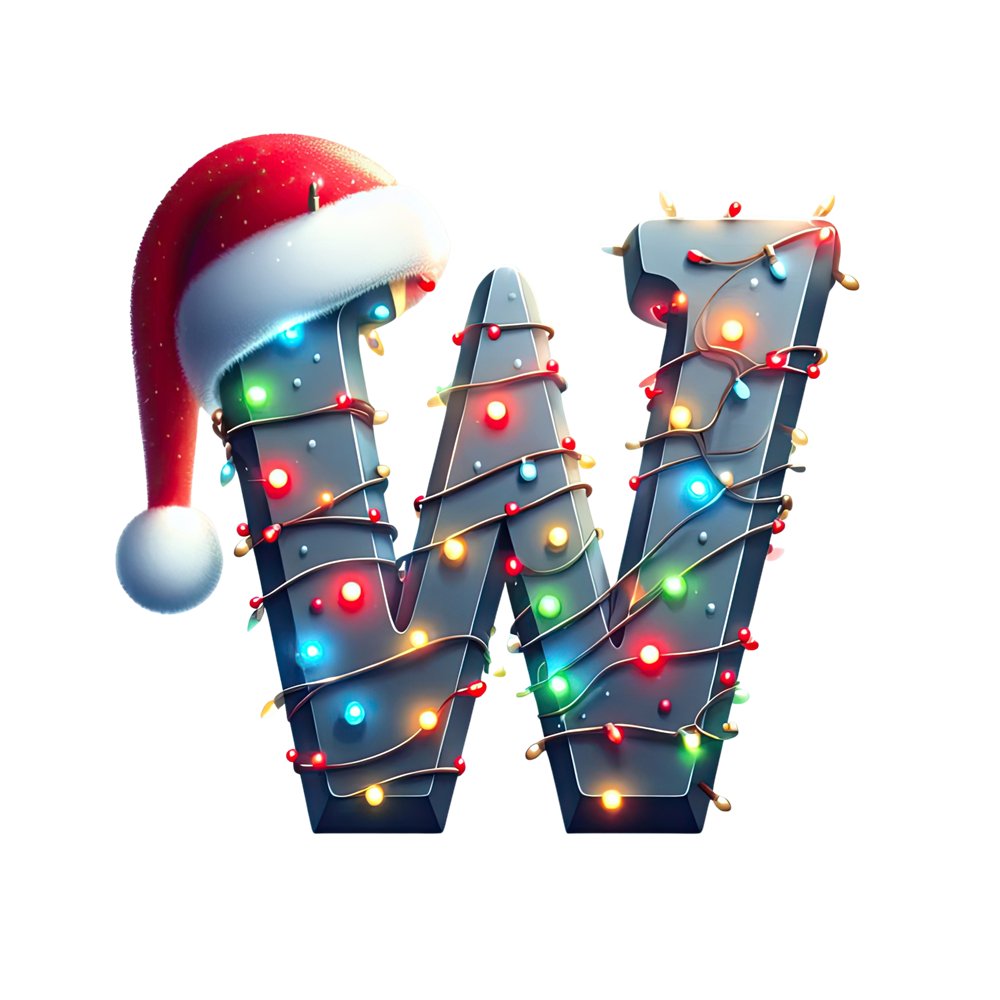 Christmas Lights Wrapped Letter ''W'' Fabric Panel