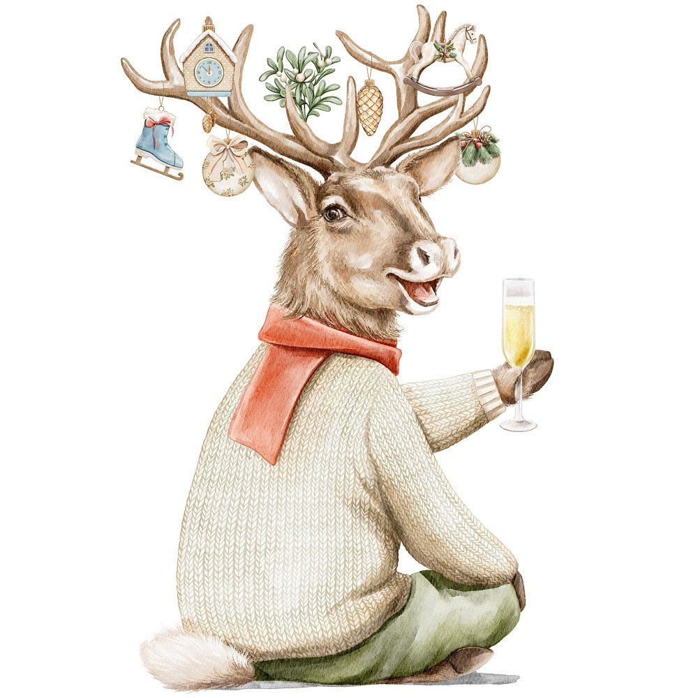 Christmas Little Critters Deer Holding Glass Fabric Panel