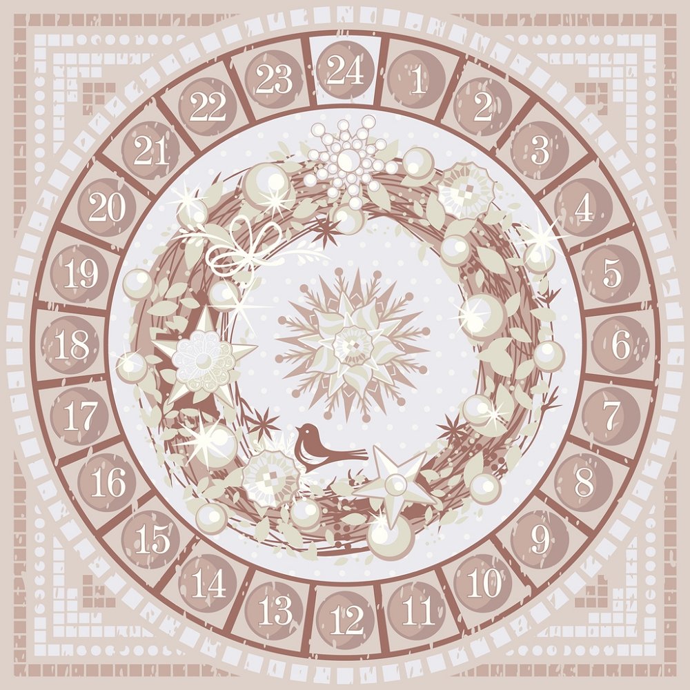 Christmas Wreath Advent Calendar Fabric Panel - Tan