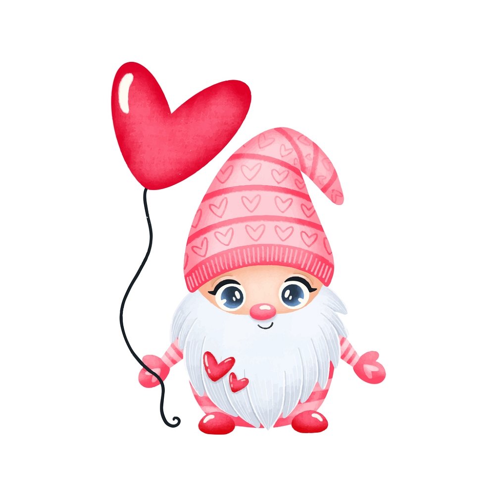 Cartoon Valentine Gnome With Balloon - White