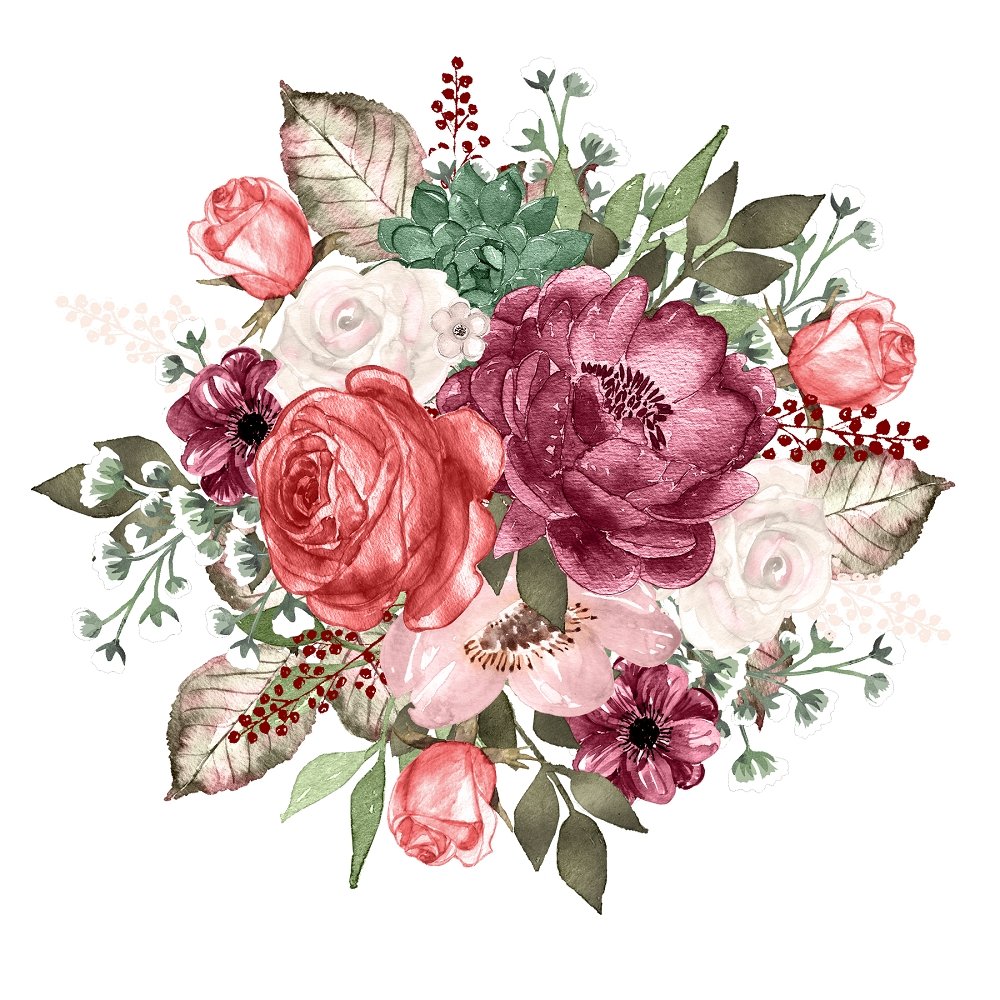 Champagne & Burgundy Wildflower Arrangement Fabric Panel Variation 1