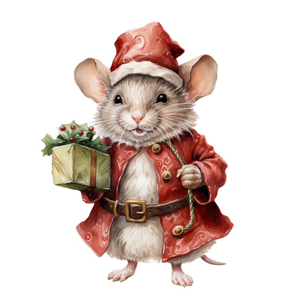 Christmas Animals Mouse #1 Fabric Panel