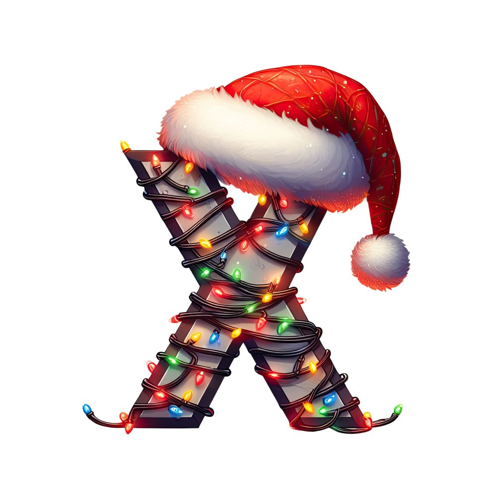 Christmas Lights Wrapped Letter ''X'' Fabric Panel