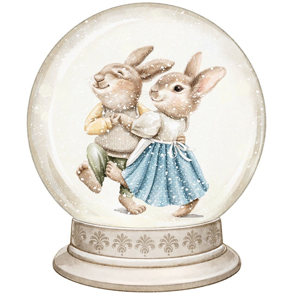 Christmas Little Critters Dancing Bunnies in Snow Globe Fabric Panel