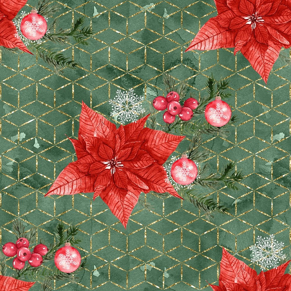 Christmas Plants & Geometrics Fabric - Green