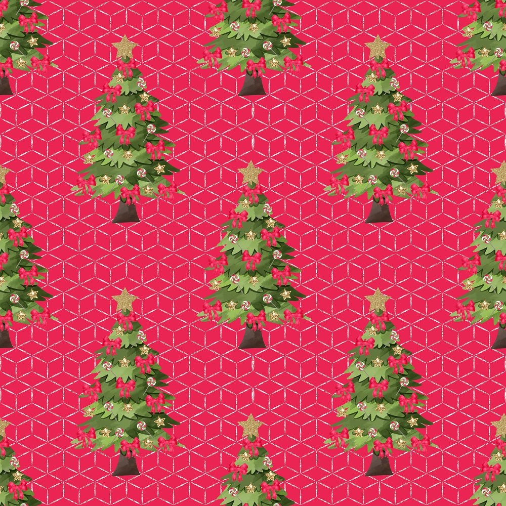 Christmas Trees on Trellis Fabric - Red