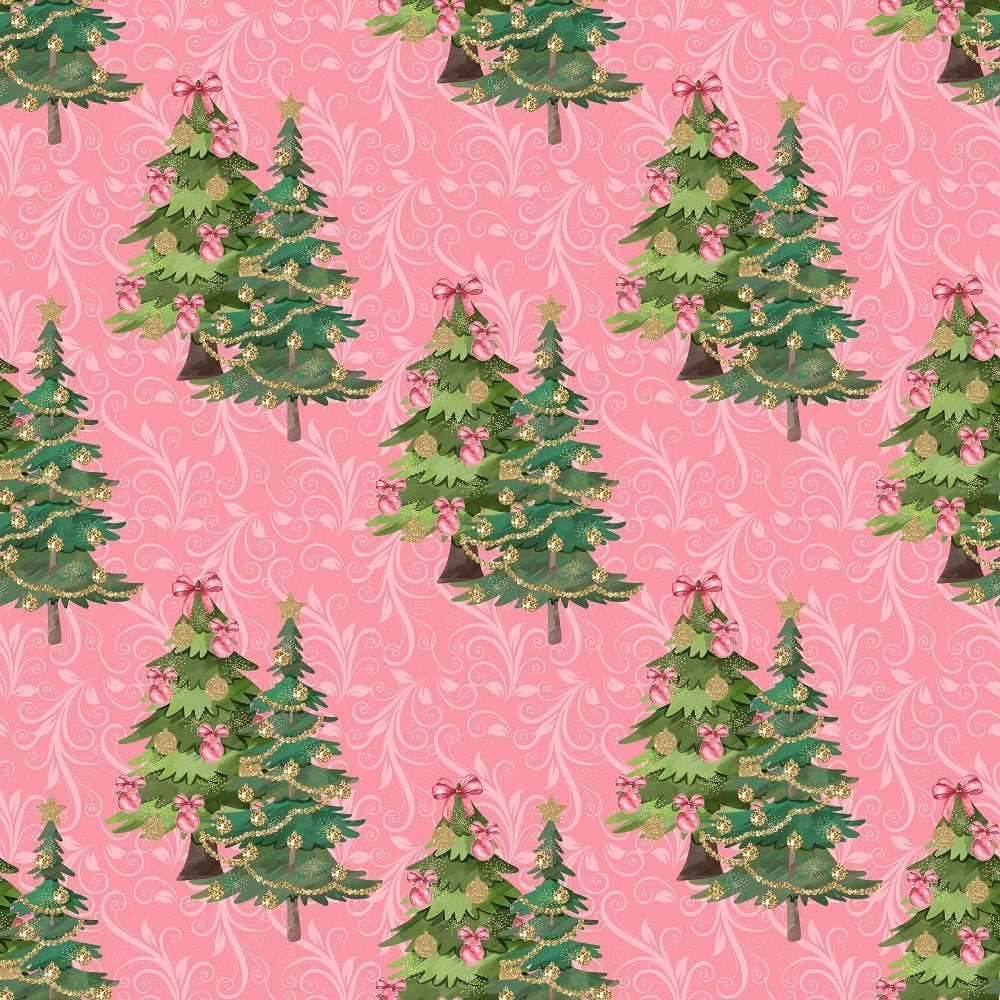 Christmas Trees on Vines Fabric - Pink