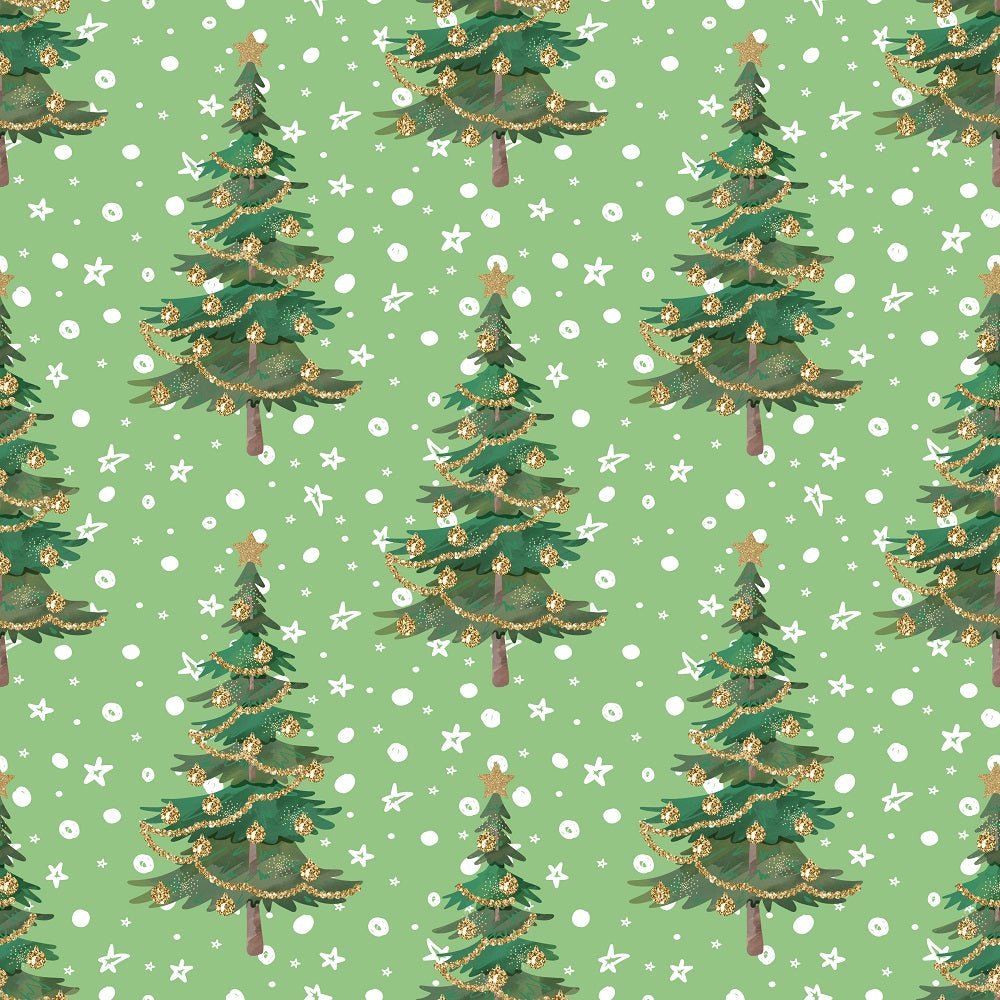 Christmas Trees & Snow Fabric - Green