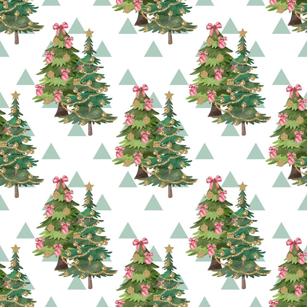 Christmas Trees & Triangles Fabric - White