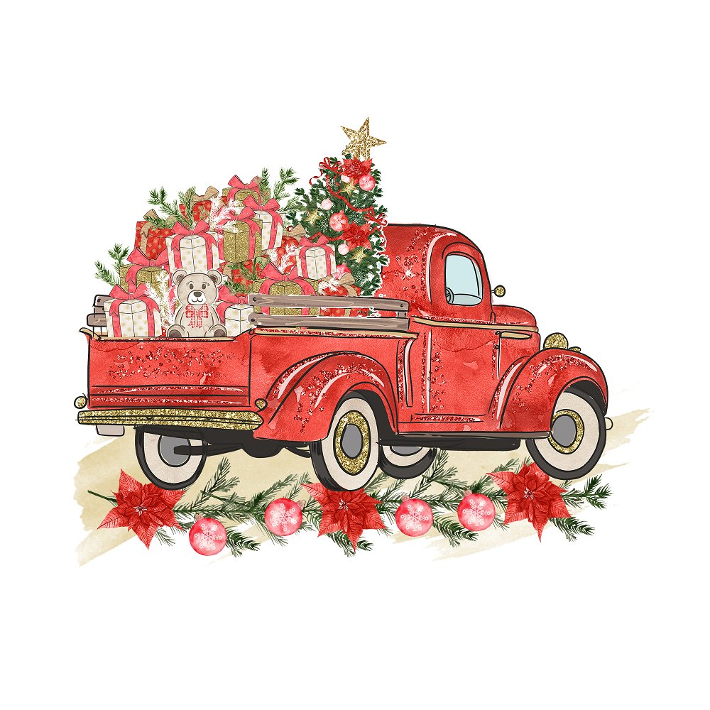 Christmas Truck Arrangement Fabric Panel
