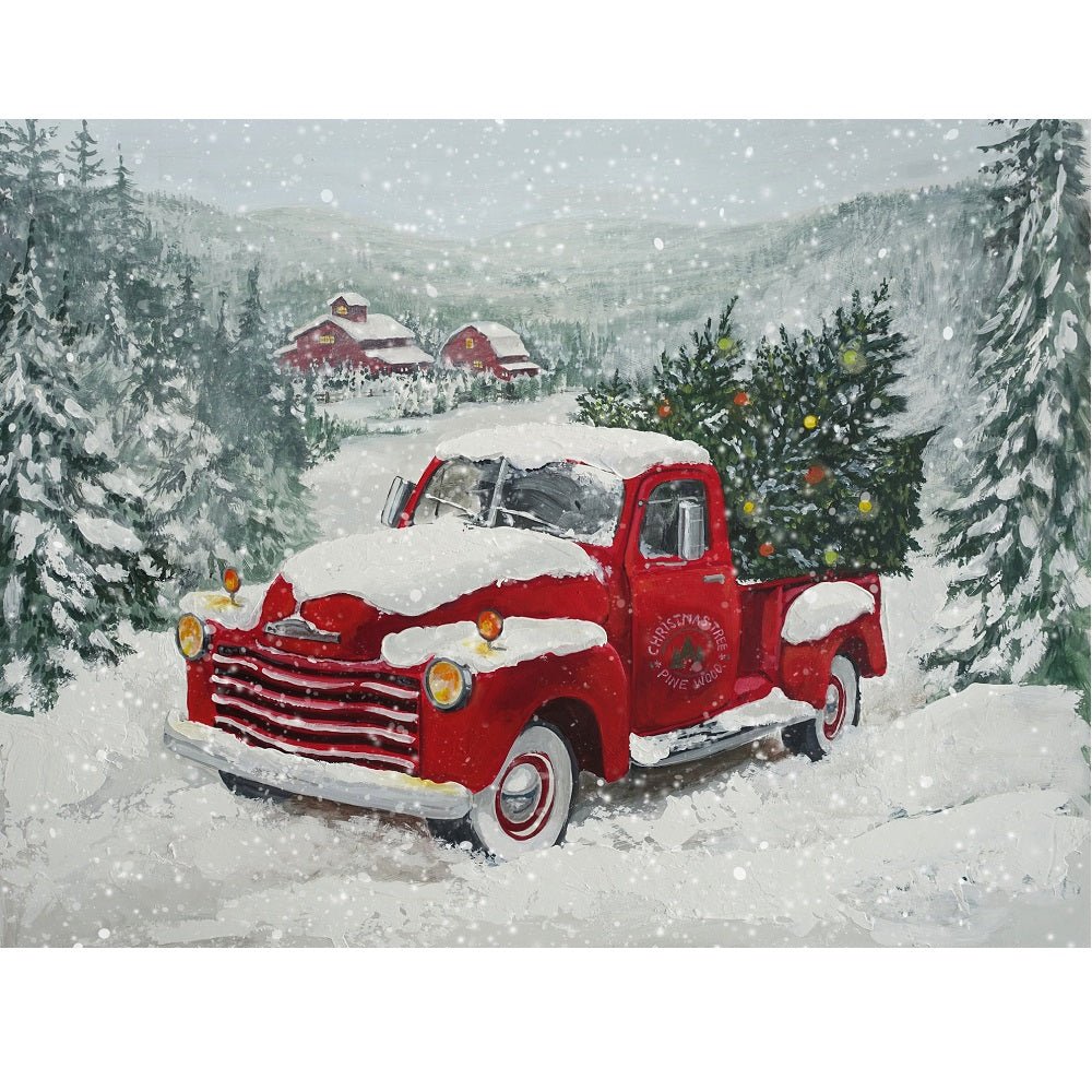 Christmas Truck Driving Through Snow Fabric Panel