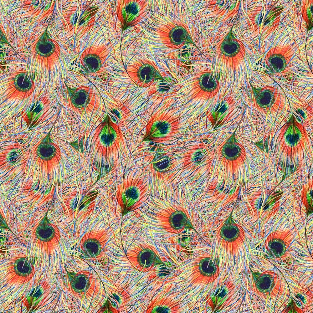 Colorful Peacock Feathers Fabric - Multi