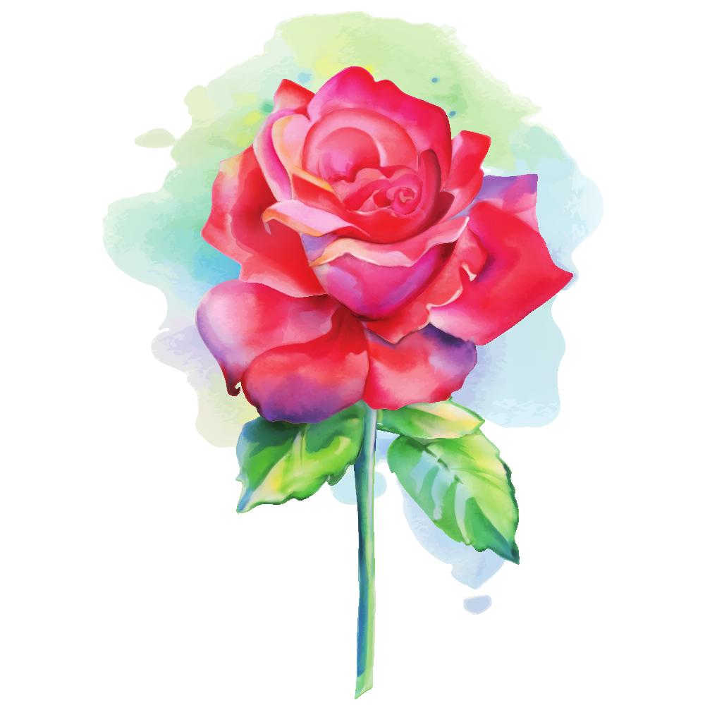 Colorful Watercolor Splash Long Stem Rose Fabric Panel