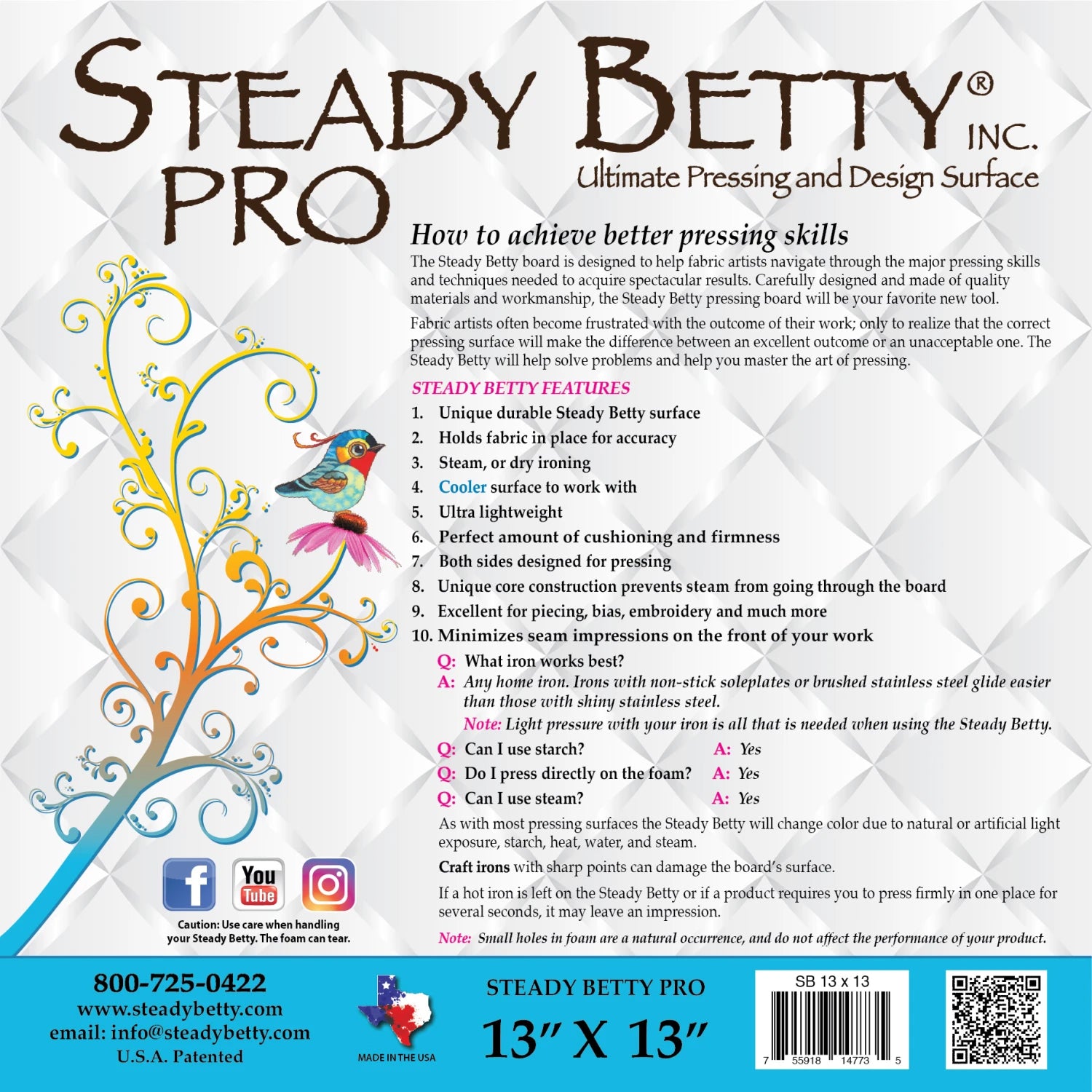Steady Betty Pro Pressing Board, 13" x 13"