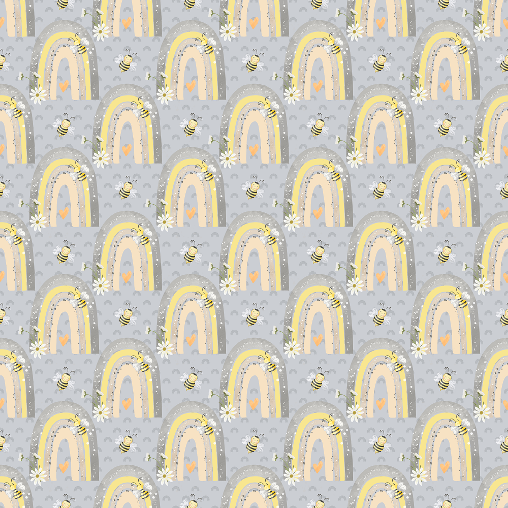 Cartoon Rainbows on Mini Rainbows Fabric - Grey
