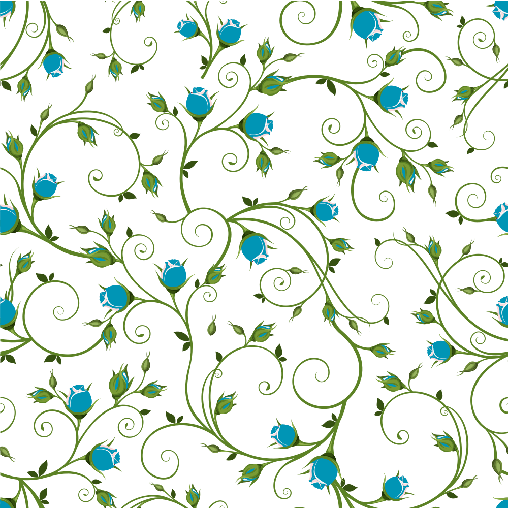 Cerulean Blue Rosebuds on Vines Fabric - White